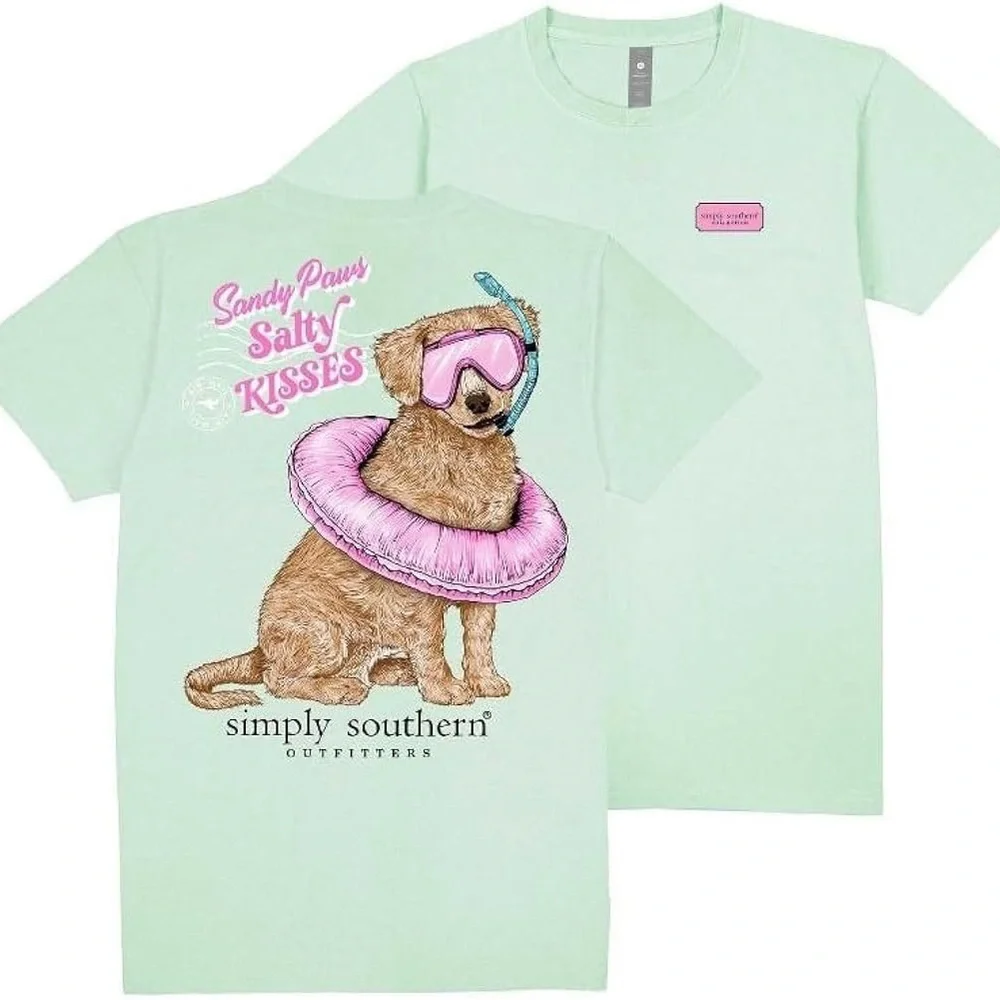 Simply Southern Sandy Paws Salty Kisses Tee Women’s XXL Dog Float Mint T-shirt - Picture 4 of 5